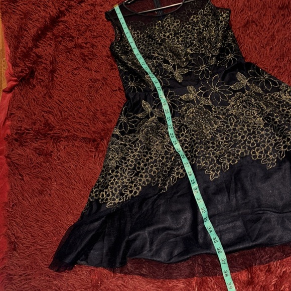 Tahari Navy Sheer Embroidered Fit and Flare mini party dress - Picture 12 of 15